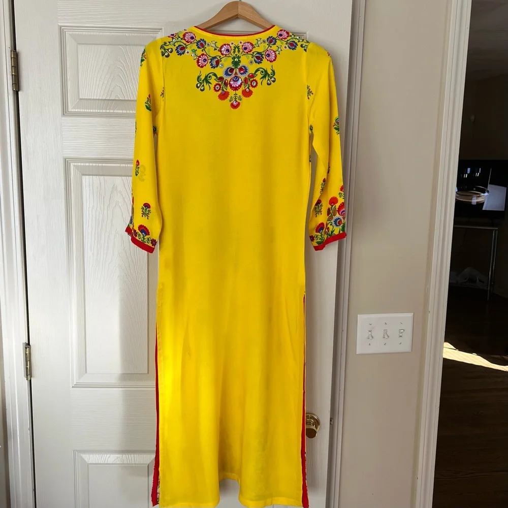 Biba Manish Arora Yellow Kurta Dress Sequined Floral Design Diwali Weddi… - Picture 3 of 11